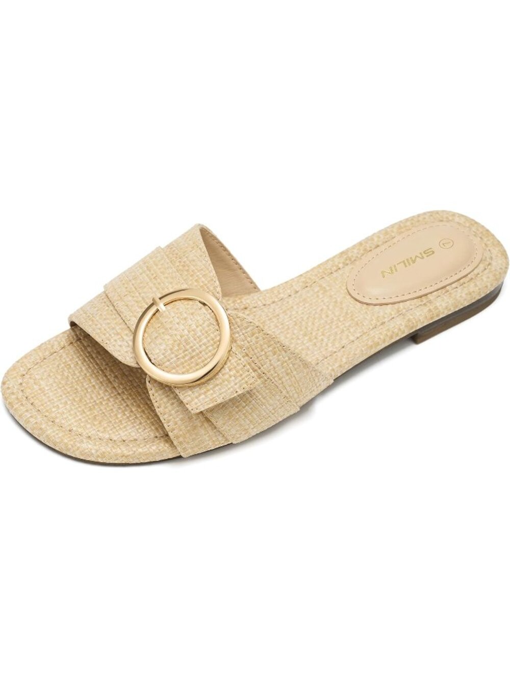 🆕Women's Tan Raffia Sandals Woven Slides Flat Summer Vacation Beach Shoes